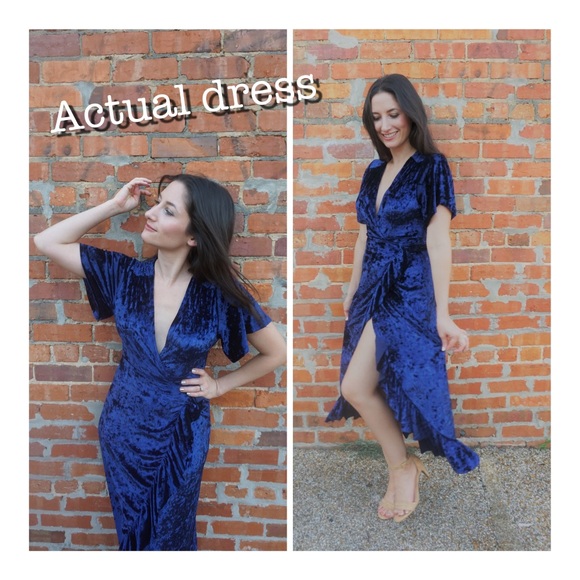 Last One***Blue Velvet Wrap Sheath Dress - Picture 5 of 7